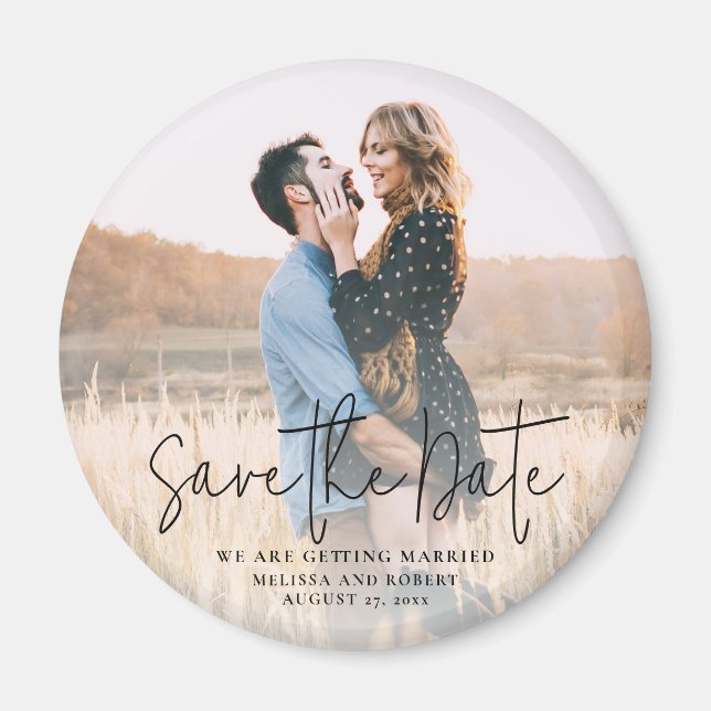Modernes Skript-Foto Elegante Hochzeit Save the Da Magnet (Vorne)
