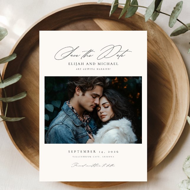 Modernes Skript-Foto Hochzeit Sichern Sie das Datu Einladung (Von Creator hochgeladen)