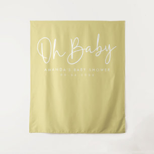 Modernes Skript Gelb Oh Baby Dusche Hintergrund Wandteppich