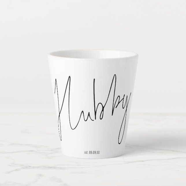 Modernes Skript Hubby Name Bridal Geschenkboxen Id Milchtasse (Vorderseite)