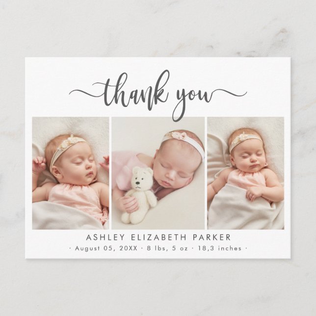 Modernes Skript Neugeborene Baby Foto Collage Viel Postkarte (Vorderseite)