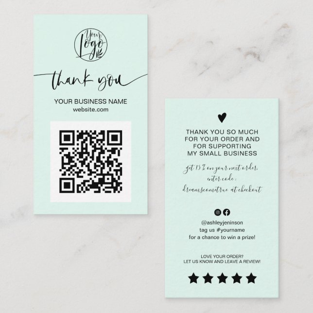 Modernes Skript QR Code minze grüne Reihenfolge da Visitenkarte (Vorne/Hinten)