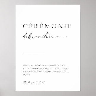 Modernes Skript Unplugged Zeremony Sign | Französi Poster