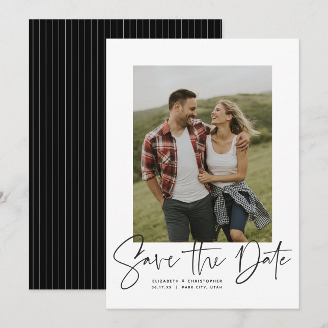 Modernes Skript-vertikales Foto Save the Date (Vorne/Hinten)