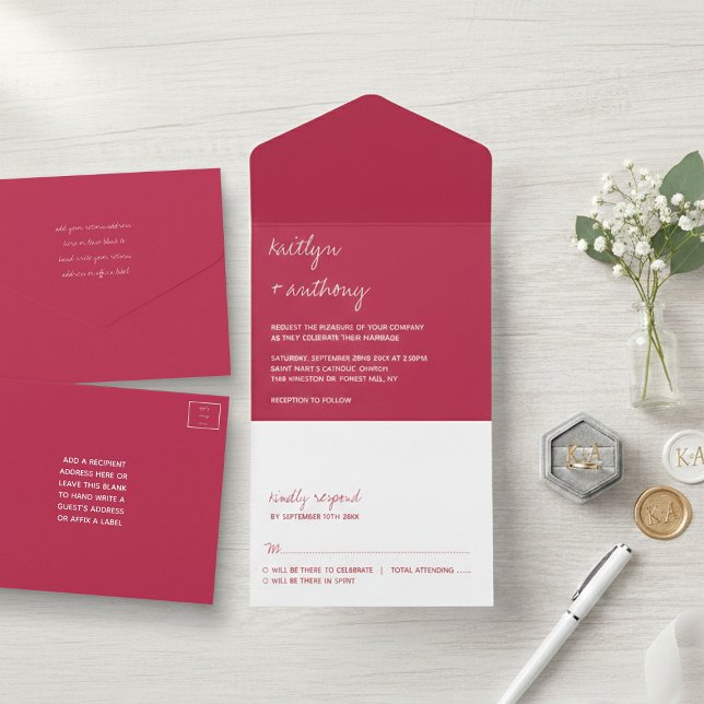 Modernes Skript Viva Magenta Minimalistische Hochz All In One Einladung (Von Creator hochgeladen)