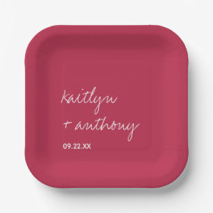 Modernes Skript Viva Magenta Minimalistische Hochz Pappteller