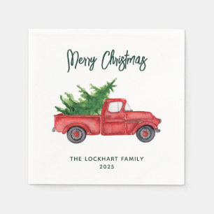Modernes Skript Weihnachten Red Truck Urlaubspapie Serviette
