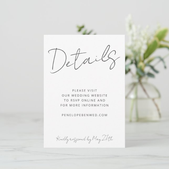 Modernes Skript White Wedding Website Details QR Einladung (Stehend Vorderseite)