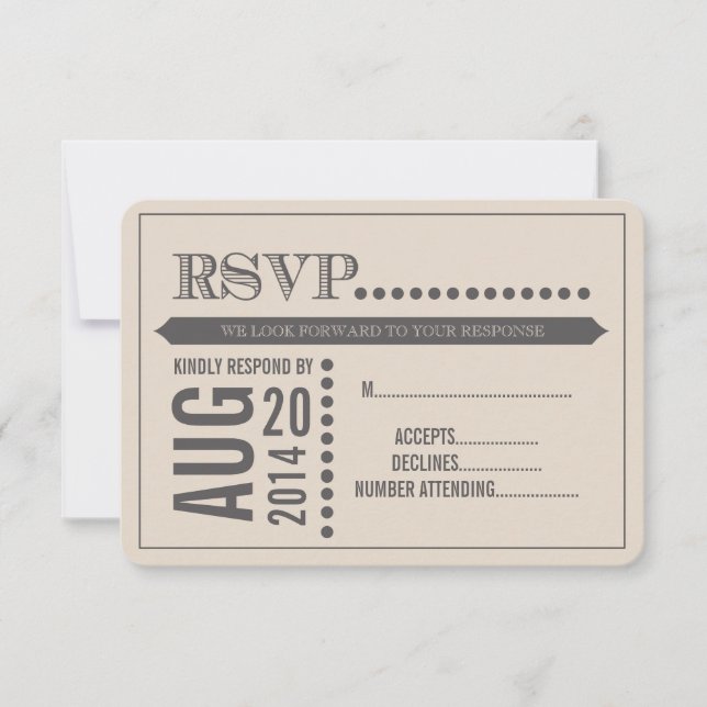 Modernes Skriptbeige & Gray Wedding RSVP Karte (Vorderseite)