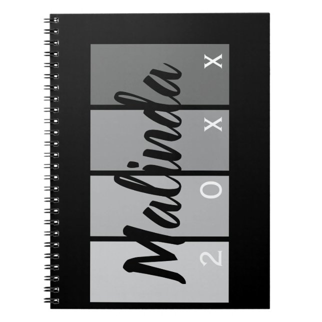 Modernes Skriptnamendesign - Schwarz & Silber-Mini Notizblock (Vorderseite)