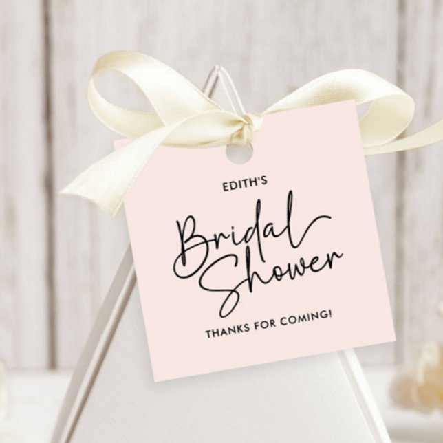 Modernes Skriptrot Handgeschriebenes Brautparty Geschenkanhänger (SQUARE TAG BRIDAL SHOWER TIPOGRAPHY SIGNATURE LIKE FONT ELEGANT MODERN BLUSH PINK)