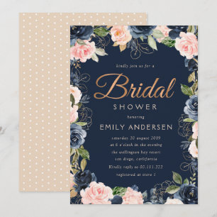 Modernes Skriptrot und Brautparty der Marine Einladung