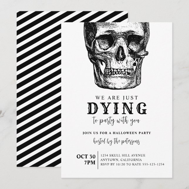 Modernes Skull Adulween Halloween-Kostüm-Party Einladung (Vorne/Hinten)