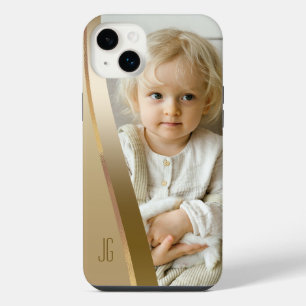 Modernes Sleek-Gold-Band-Foto mit Monogramm iPhone 14 Plus Hülle