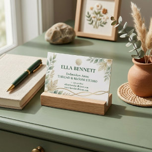 Modernes Smaragdgrün Stickerei Künstler Boutique-L Visitenkarte