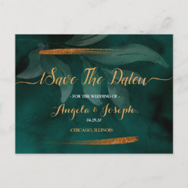 modernes Smaragdgrün und Save the Date Blätter Postkarte