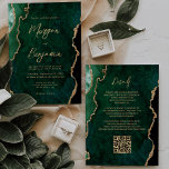Modernes Smarald Green Agate Script QR Code Hochze Einladung<br><div class="desc">Diese elegante Hochzeitseinladung zeigt ein Hintergrundbild des smaragdgrünen Aquarelles, bestickt mit Imitaten goldenen Glitzer. Der anpassbare Text kombiniert goldfarbene moderne Handschrift, Copperplate und kursiven Schriftart. Die Rückseite bietet Platz für Hochzeitsdetails auf einem passenden grünen Hintergrund, zusammen mit einem QR-Code, den die Gäste scannen können, um Ihre Website und UAWG zu...</div>