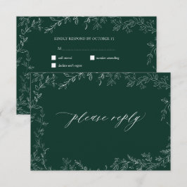 Modernes Smarald Green Elegant Leaf Wedding RSVP