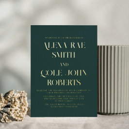 Modernes Smarald Hunter Green Chic Wedding Gold Folieneinladung