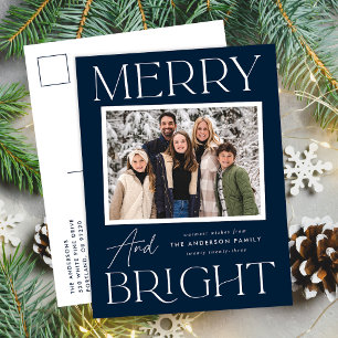 Modernes Snapshot Navy Merry and Bright Foto Feiertagspostkarte