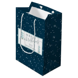 Modernes Snowflake MERRY CHRISTMAS Script Blue Mittlere Geschenktüte