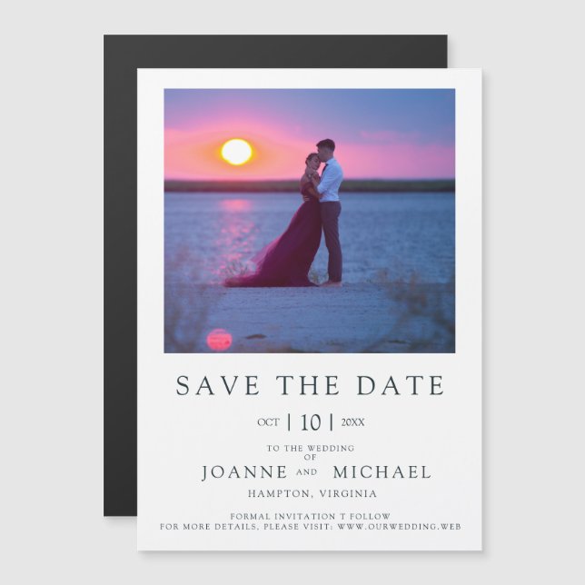 Modernes Sofort-Foto-Paar Save the Date Hochzeit Magnetkarte (Vorne/Hinten)