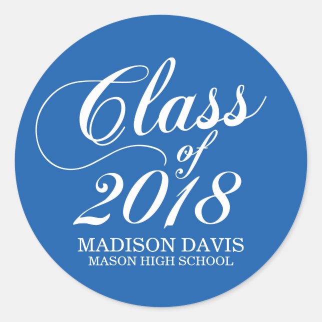 Modernes Solid Blue | Aufkleber für Abschluss (Vorderseite)