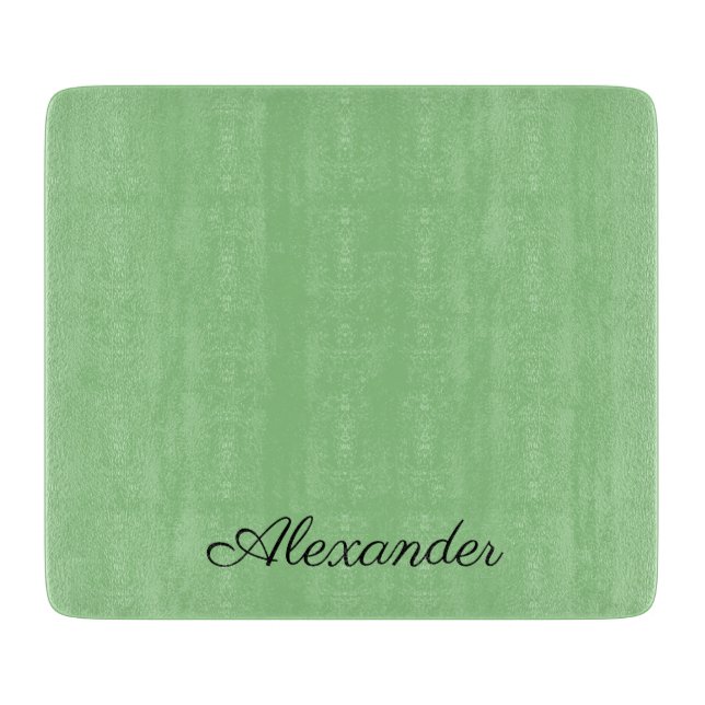 Modernes Solid Sage Green Template Schwarzes Skrip Schneidebrett (Vorderseite)