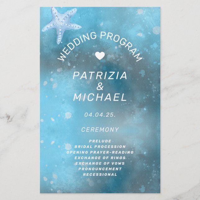 Modernes Sommerhochzeitprogramm für das Blaue Meer Flyer (Vorne)