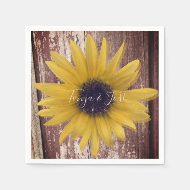 Modernes Sonnenblumen Realistisches Foto Bauernhof Serviette (Vorderseite)