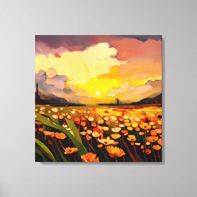 Modernes Sonnenuntergang über Blume Leinwanddruck (Vorderseite)