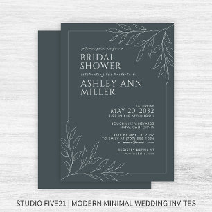 Modernes Space Gray Foliage Kontur Brautparty Einladung