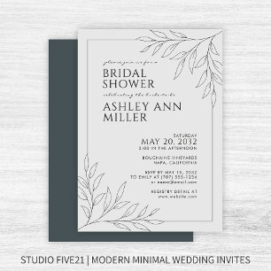 Modernes Space Gray Foliage Kontur Brautparty Einladung