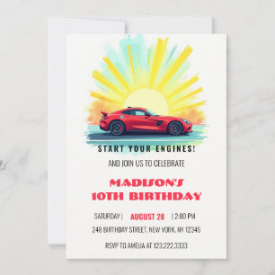 Modernes Speed Racing Red Sport Car Geburtstag Einladung