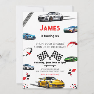 Modernes Speed Racing Sportwagen Geburtstag Einladung