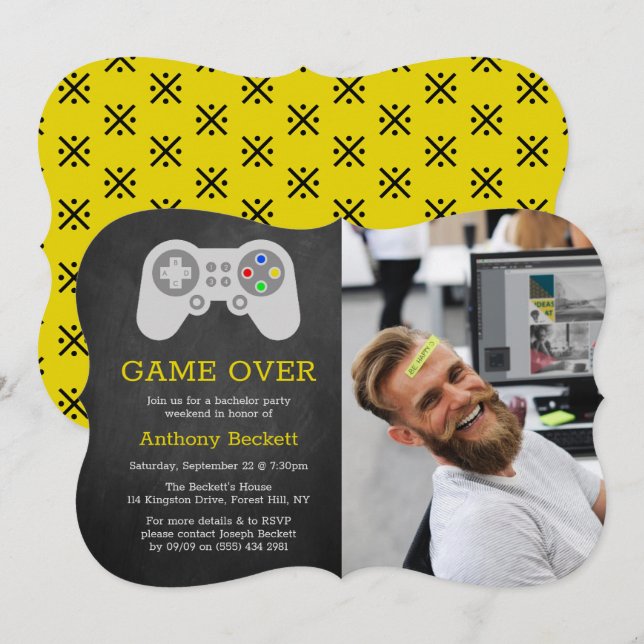 Modernes Spiel über Foto Bachelor Party Einladunge Einladung (Vorne/Hinten)