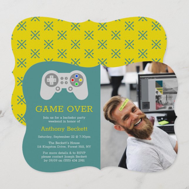 Modernes Spiel über Foto Bachelor Party Einladunge Einladung (Vorne/Hinten)