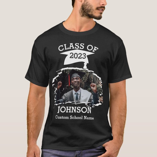 Modernes Splash Foto Custom Graduate Class of 2023 T-Shirt (Vorderseite)