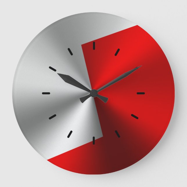 Modernes Split-Screen-Design in Rot und Silber Große Wanduhr (Vorderseite)