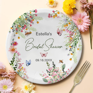 Modernes Spring Wild Blume Script Brautparty Pappteller