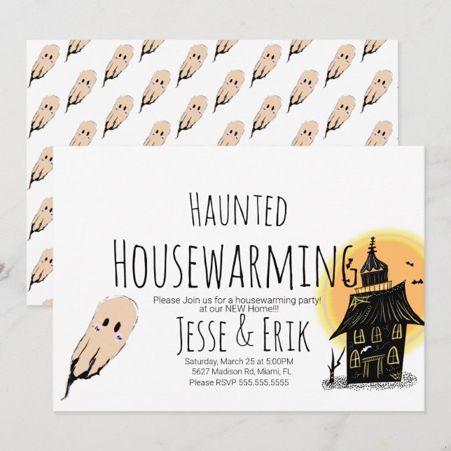 Modernes Spuk Housewarming Doodle Party Einladung (Vorne/Hinten)