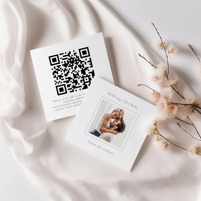 Modernes Square Foto Hochzeit QR Code UAWG Begleitkarte (Front and back view)