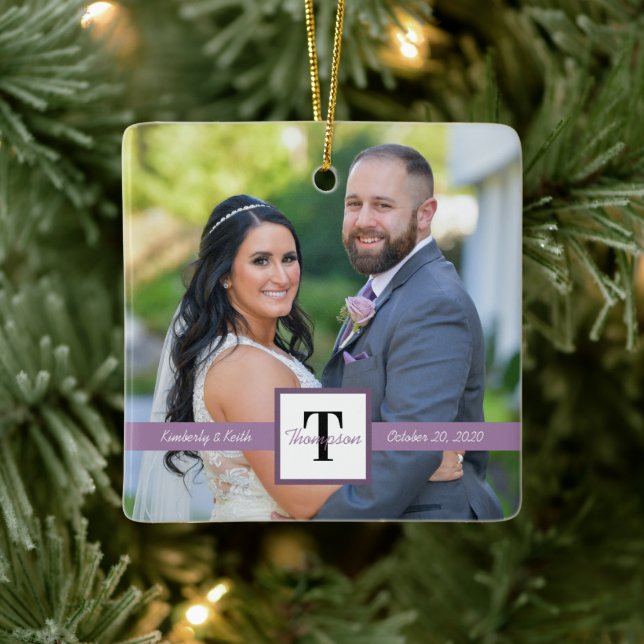 Modernes Square New Wedding Foto Keramikornament (Baum)