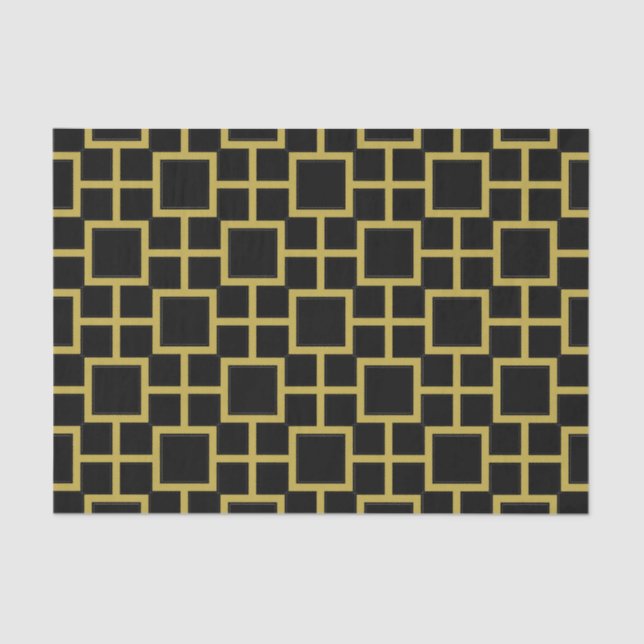 Modernes Square Pattern Gold auf schwarz Seidenpapier (Vorderseite)