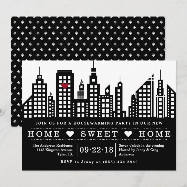 Modernes Stadtbild Neue Zuhause Housewarming Party Einladung (Vorne/Hinten)