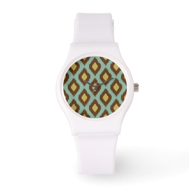 Modernes Stammekat blau gelb Armbanduhr (Vorderseite)