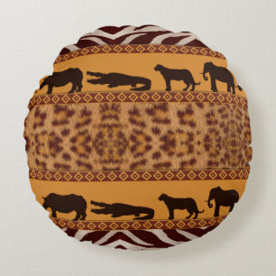 Modernes Stammes- Afrikanisches Jaguar-Muster Tier Rundes Kissen