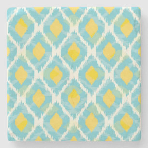 Modernes Stammes- ikat blaue gelbe Mode Steinuntersetzer