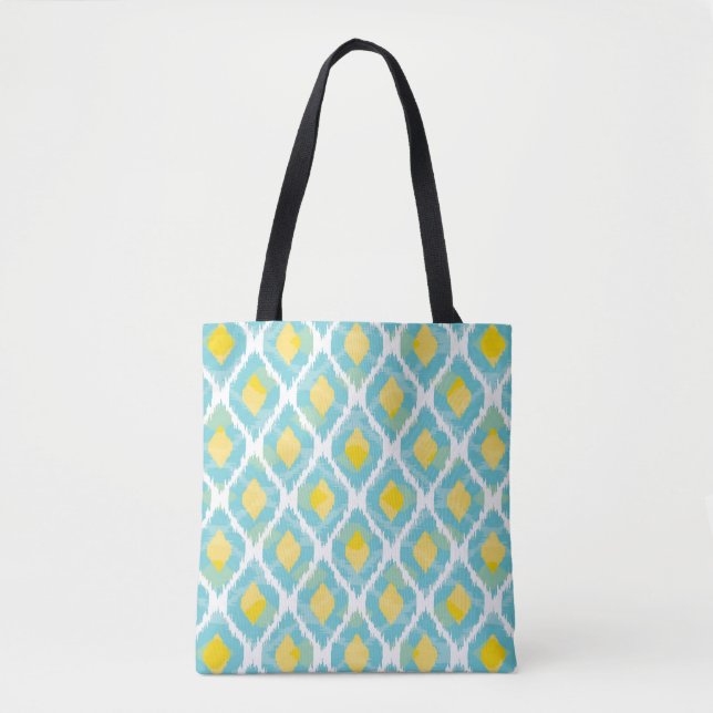 Modernes Stammes- ikat blaue gelbe Mode Tasche (Vorderseite)