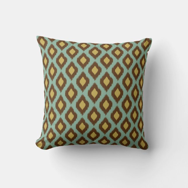 Modernes Stammes- ikat blaues gelbes modernes Kissen (Vorderseite)